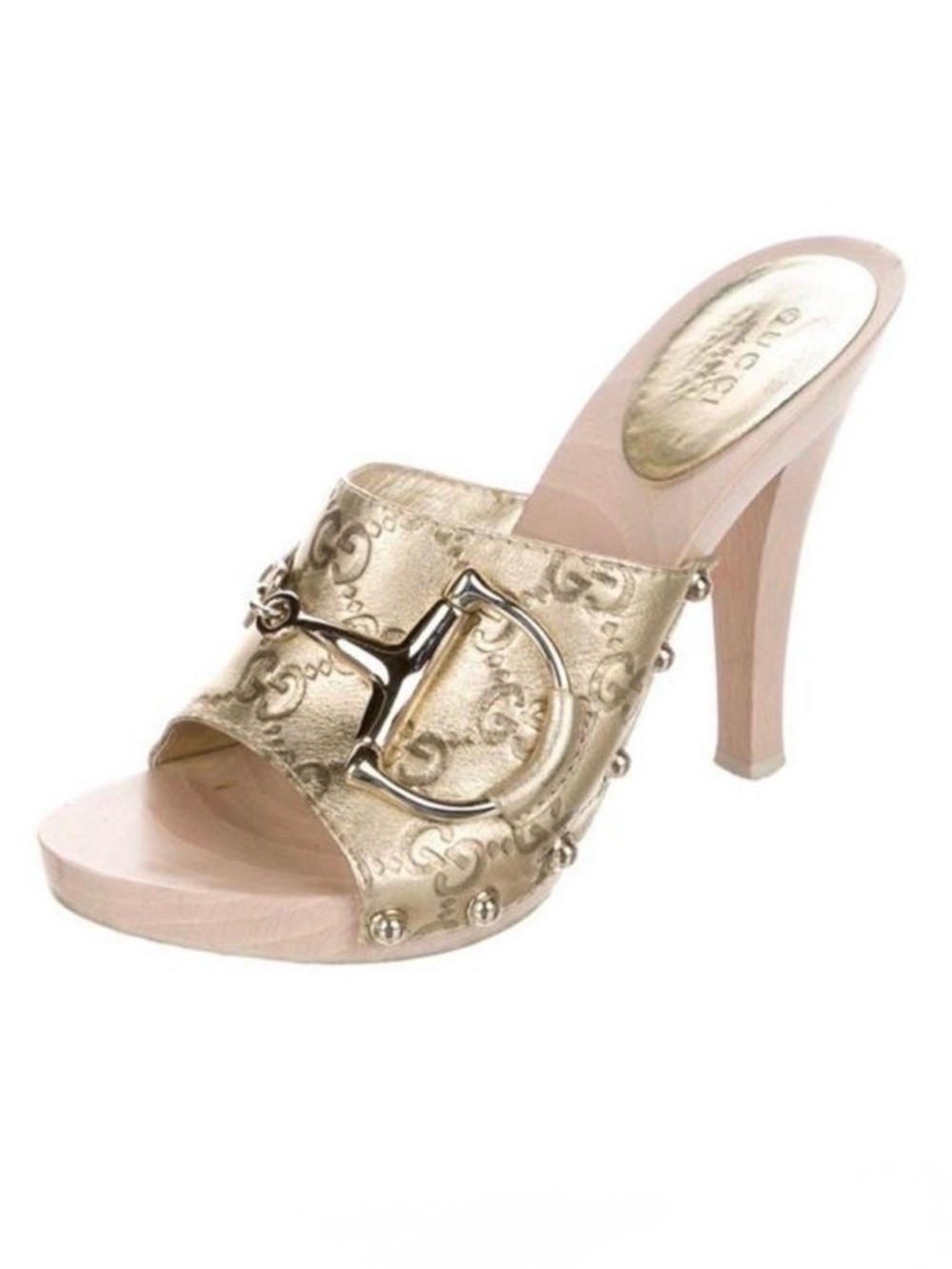Vintage Gucci Gold Hasler Horsebit Mule Heels Size 5.5